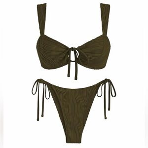 ZAFUL Women's Cinched Bikini Wave Textured Knotted Tied Side Two Piece Swimsuit